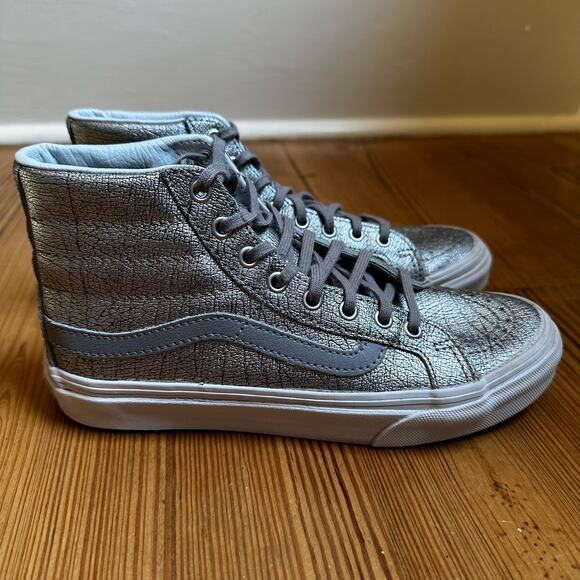 Vans silver high top lace up sneakers SIZE 5.5 - Picture 1 of 7